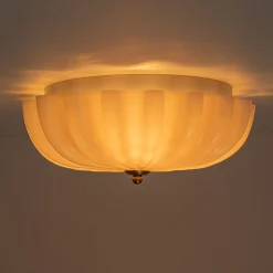 Art Deco Pleated Flower Shine Glass Semi Flush Mount