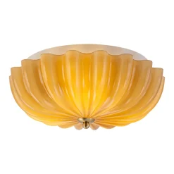 Art Deco Pleated Flower Shine Glass Semi Flush Mount