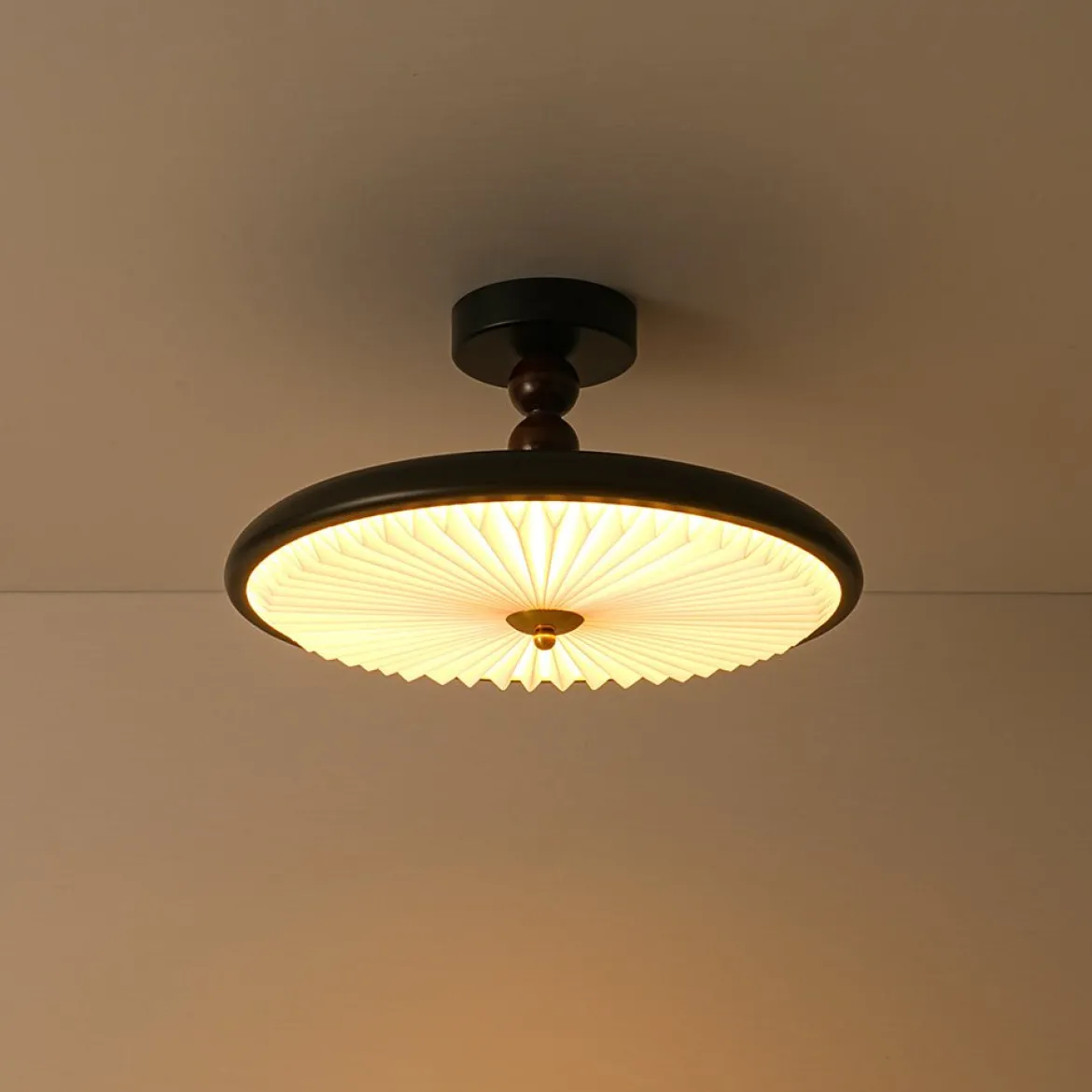 Art Deco Pleated Shade Round Dimmable LED Ceiling Light