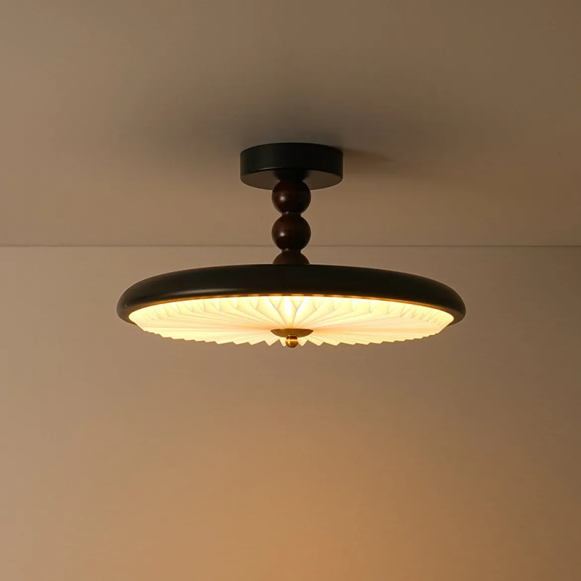 Art Deco Pleated Shade Round Dimmable LED Ceiling Light