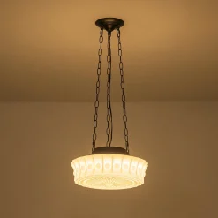 Art Deco Sculptural Milk Glass Schoolhouse LED Pendant