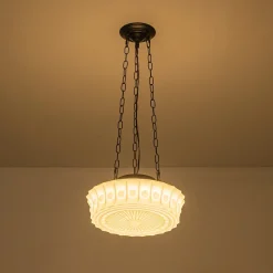 Art Deco Sculptural Milk Glass Schoolhouse LED Pendant
