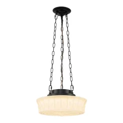 Art Deco Sculptural Milk Glass Schoolhouse LED Pendant