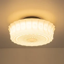 Art Deco Sculptural Milk Glass Schoolhouse LED Ceiling Light