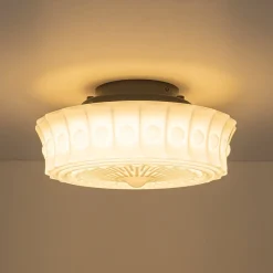 Art Deco Sculptural Milk Glass Schoolhouse LED Ceiling Light