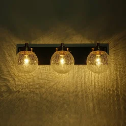 Black Brass Crackle Glass Globe Vanity Wall Lamp