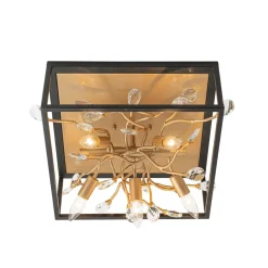 Black Brass Crystal Branch Square Lantern Flush Mount Light