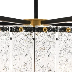 Black Brass 6-Light Rippled Glass Drum Cage Chandelier