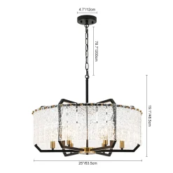 Black Brass 6-Light Rippled Glass Drum Cage Chandelier