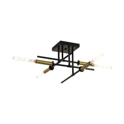 Black Brass 4-Light Sputnik Linear Semi Flush Mount