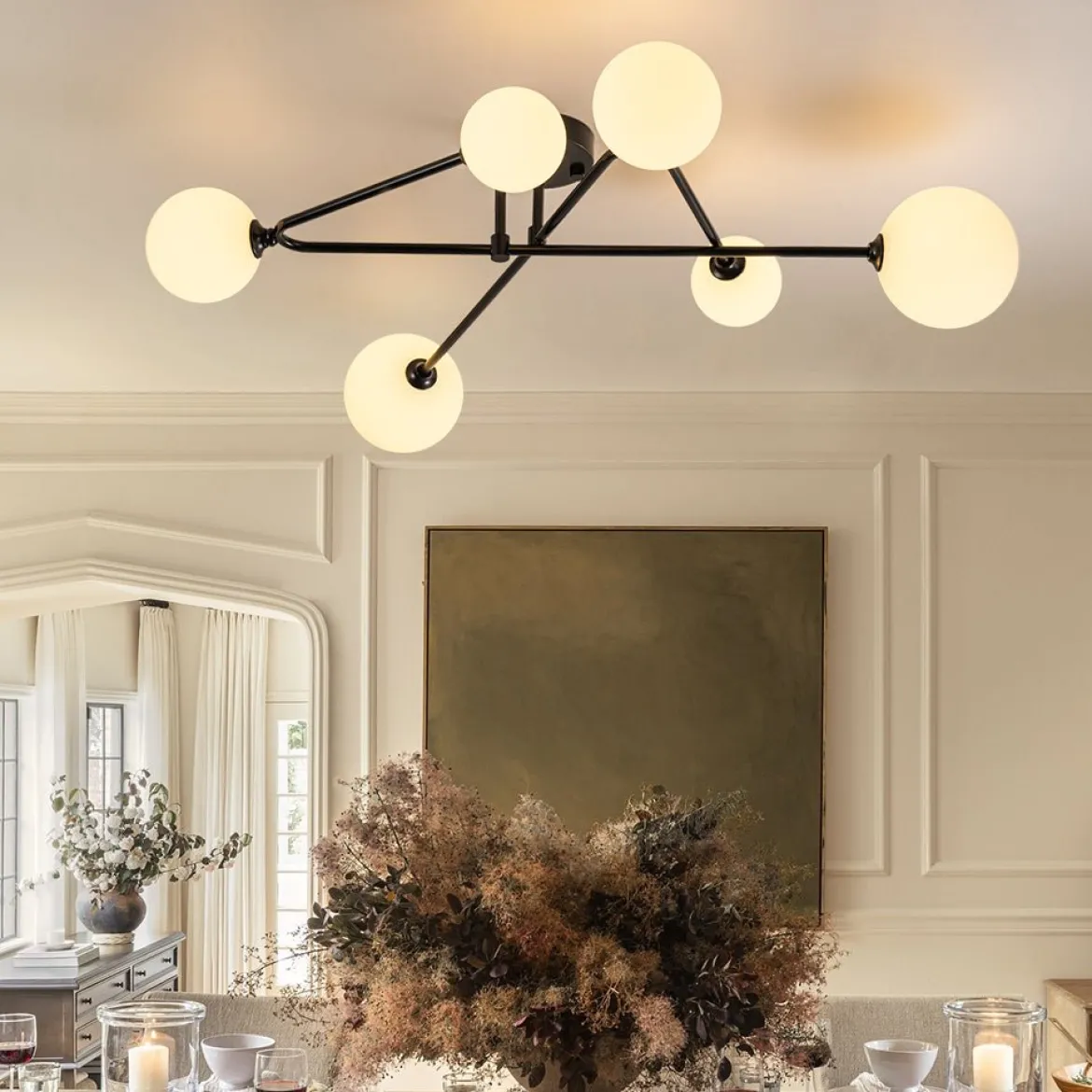 Black Frosted Bubble Linear Sputnik Semi Flush Mount
