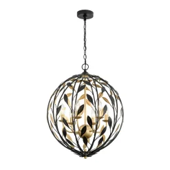 Black Gold Candle Style Leaf Vine Iron Orb Chandelier