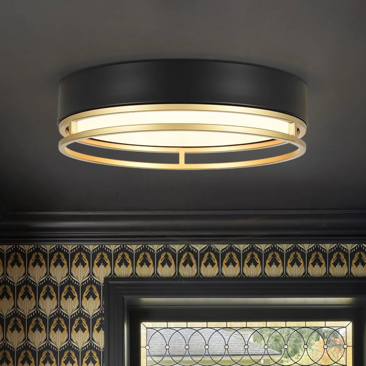 Black Gold Metal Round Dimmable LED Flush Mount Light 5CCT
