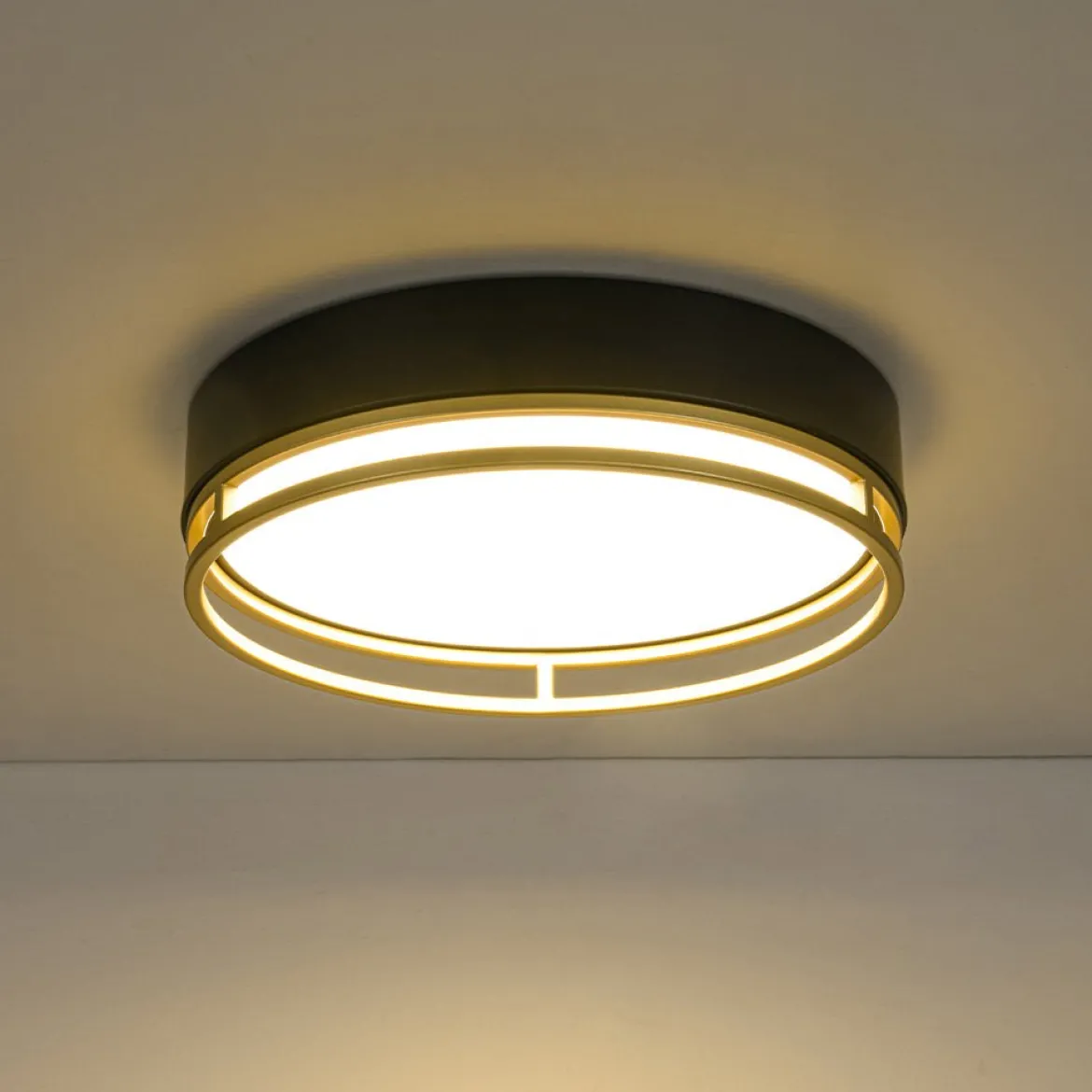 Black Gold Metal Round Dimmable LED Flush Mount Light 5CCT