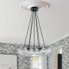 Black 7-Light Cluster Clear Glass Oval Globe Chandelier