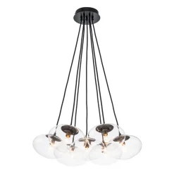 Black 7-Light Cluster Clear Glass Oval Globe Chandelier