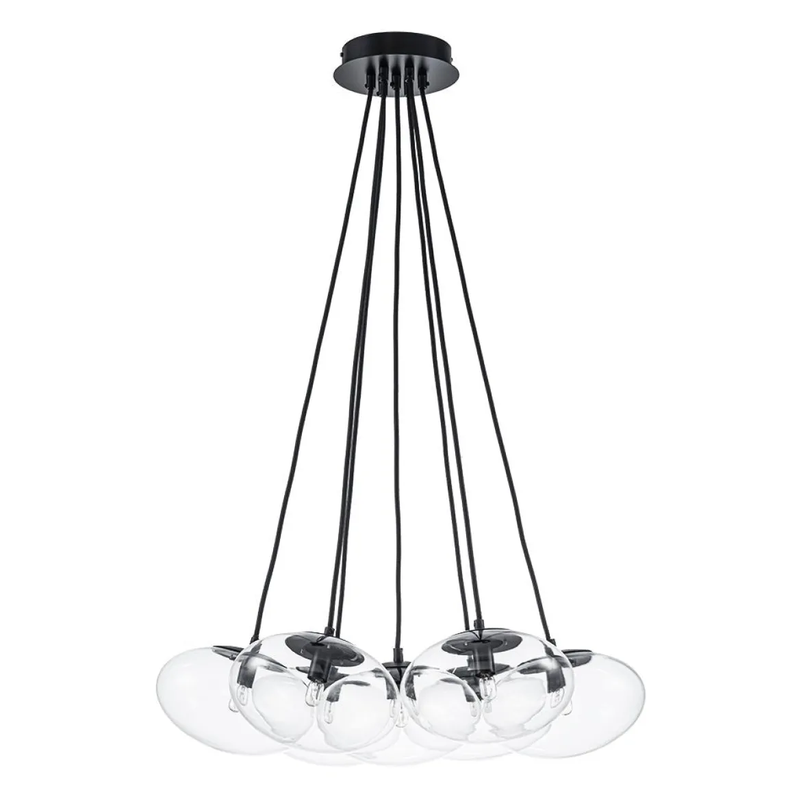 Black 7-Light Cluster Clear Glass Oval Globe Chandelier