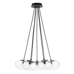 Black 7-Light Cluster Clear Glass Oval Globe Chandelier