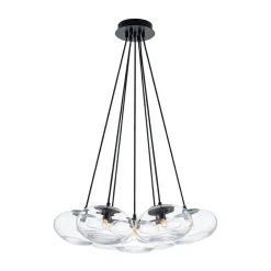 Black 7-Light Cluster Clear Glass Oval Globe Chandelier
