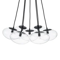 Black 7-Light Cluster Clear Glass Oval Globe Chandelier