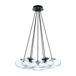Black 7-Light Cluster Clear Glass Oval Globe Chandelier