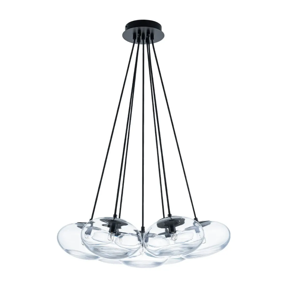Black 7-Light Cluster Clear Glass Oval Globe Chandelier