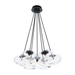 Black 7-Light Cluster Clear Glass Oval Globe Chandelier