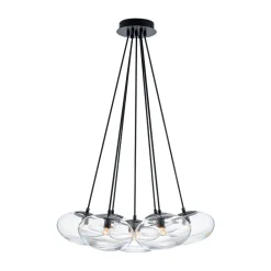 Black 7-Light Cluster Clear Glass Oval Globe Chandelier