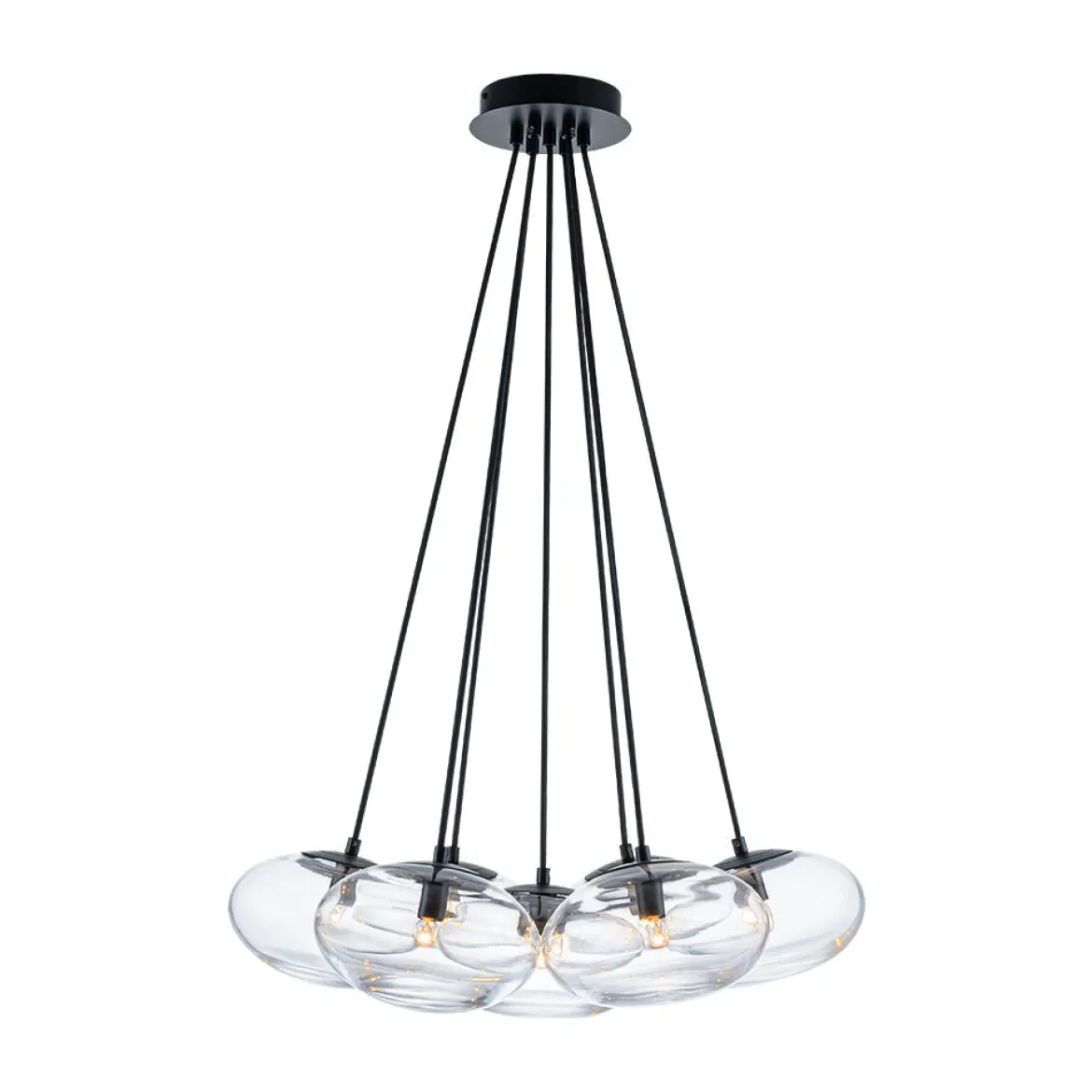 Black 7-Light Cluster Clear Glass Oval Globe Chandelier