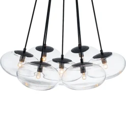 Black 7-Light Cluster Clear Glass Oval Globe Chandelier