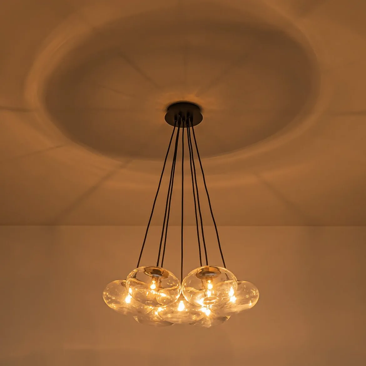 Black 7-Light Cluster Clear Glass Oval Globe Chandelier
