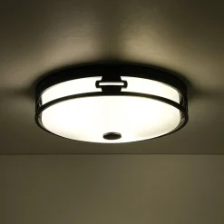 Black Round Frosted Crackled Glass Flush Mount Light