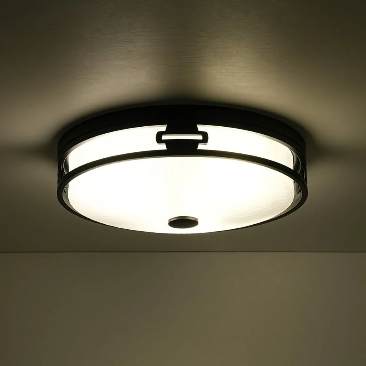 Black Round Frosted Crackled Glass Flush Mount Light
