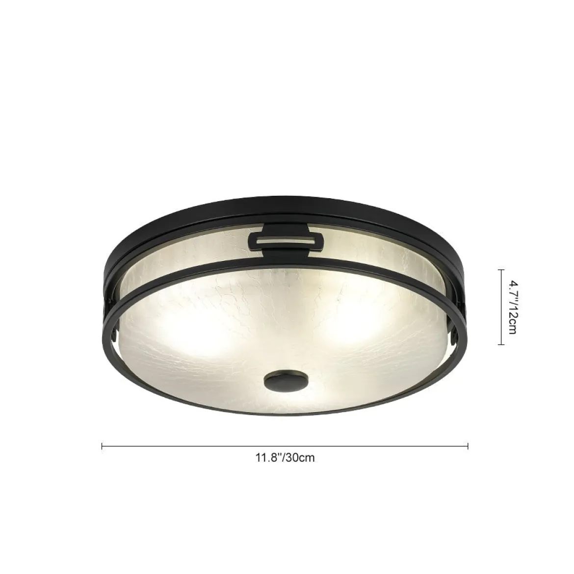 Black Round Frosted Crackled Glass Flush Mount Light