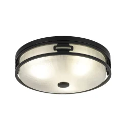 Black Round Frosted Crackled Glass Flush Mount Light