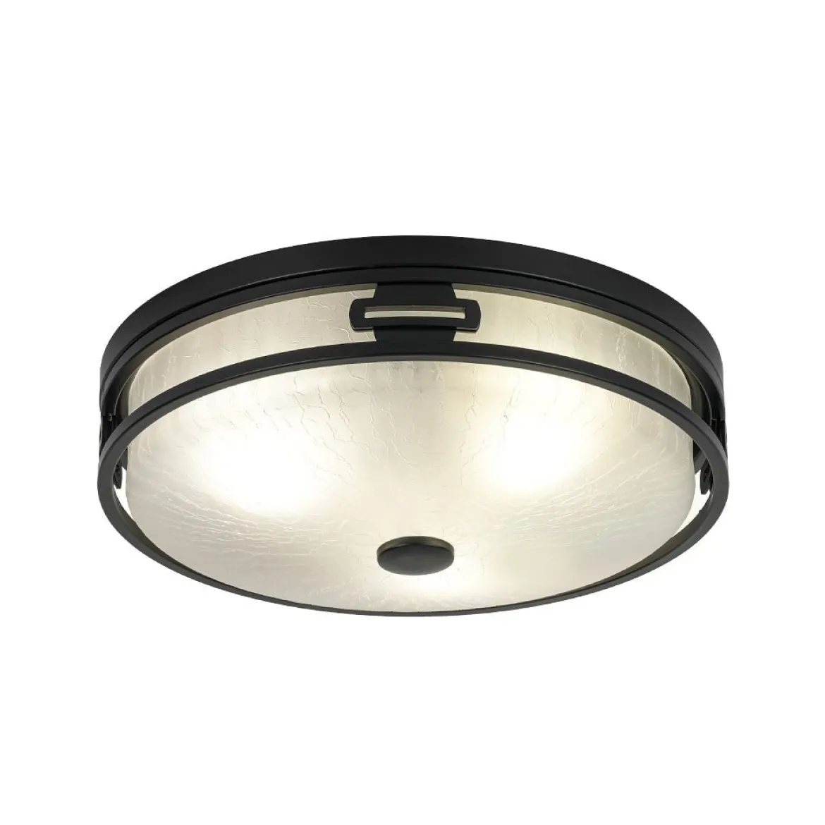 Black Round Frosted Crackled Glass Flush Mount Light