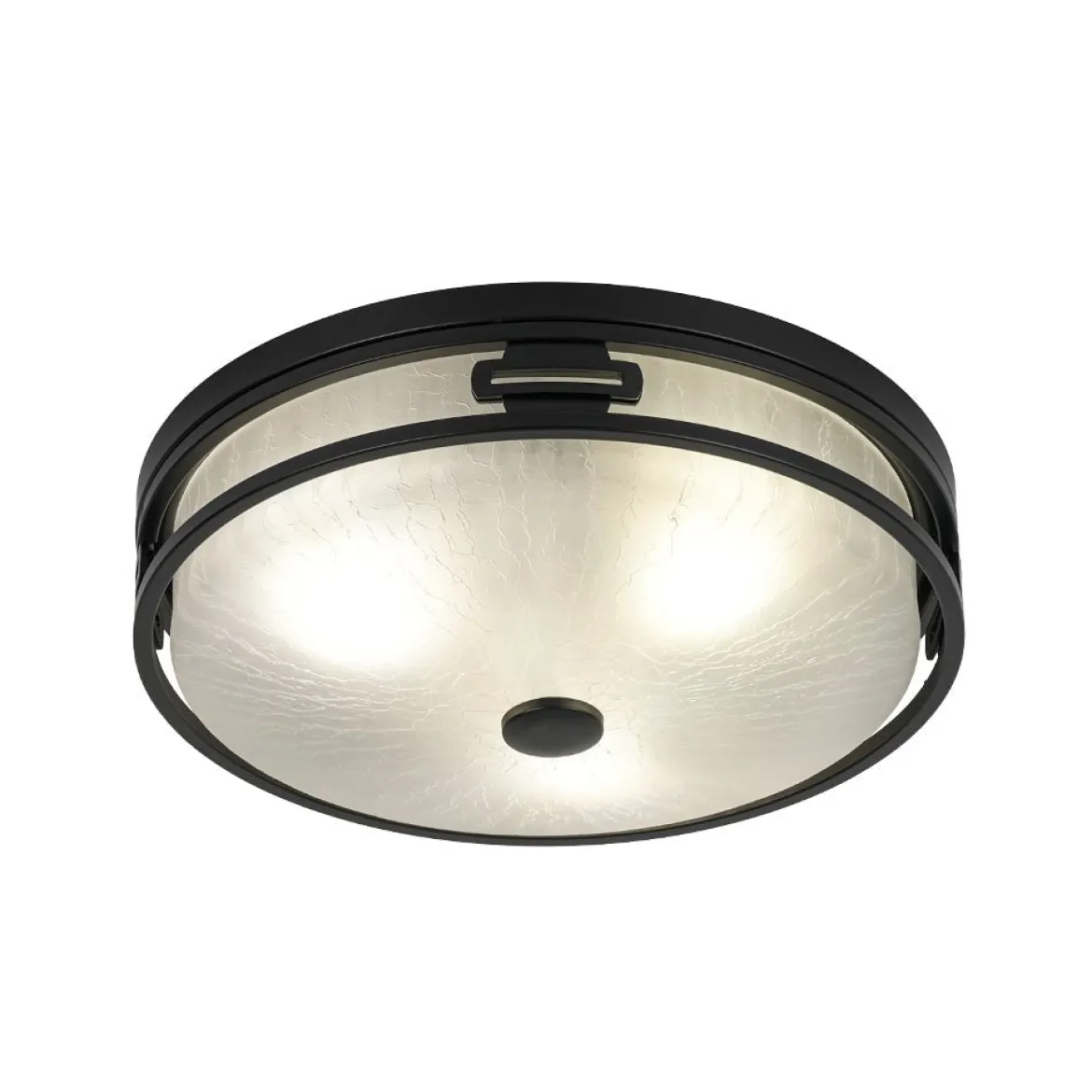 Black Round Frosted Crackled Glass Flush Mount Light