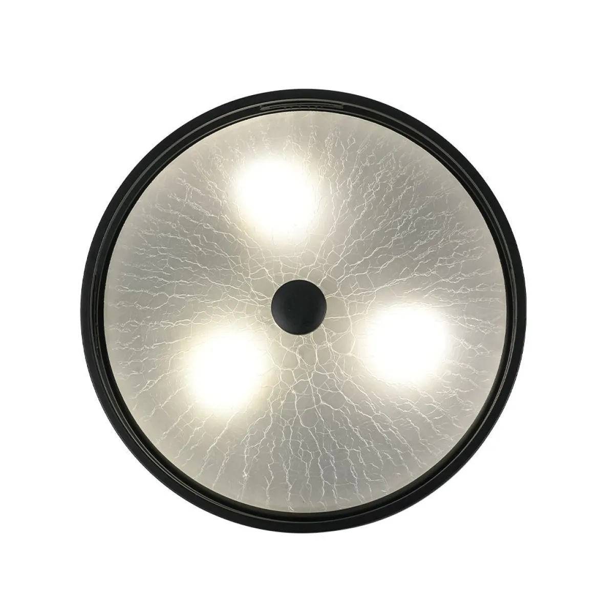 Black Round Frosted Crackled Glass Flush Mount Light