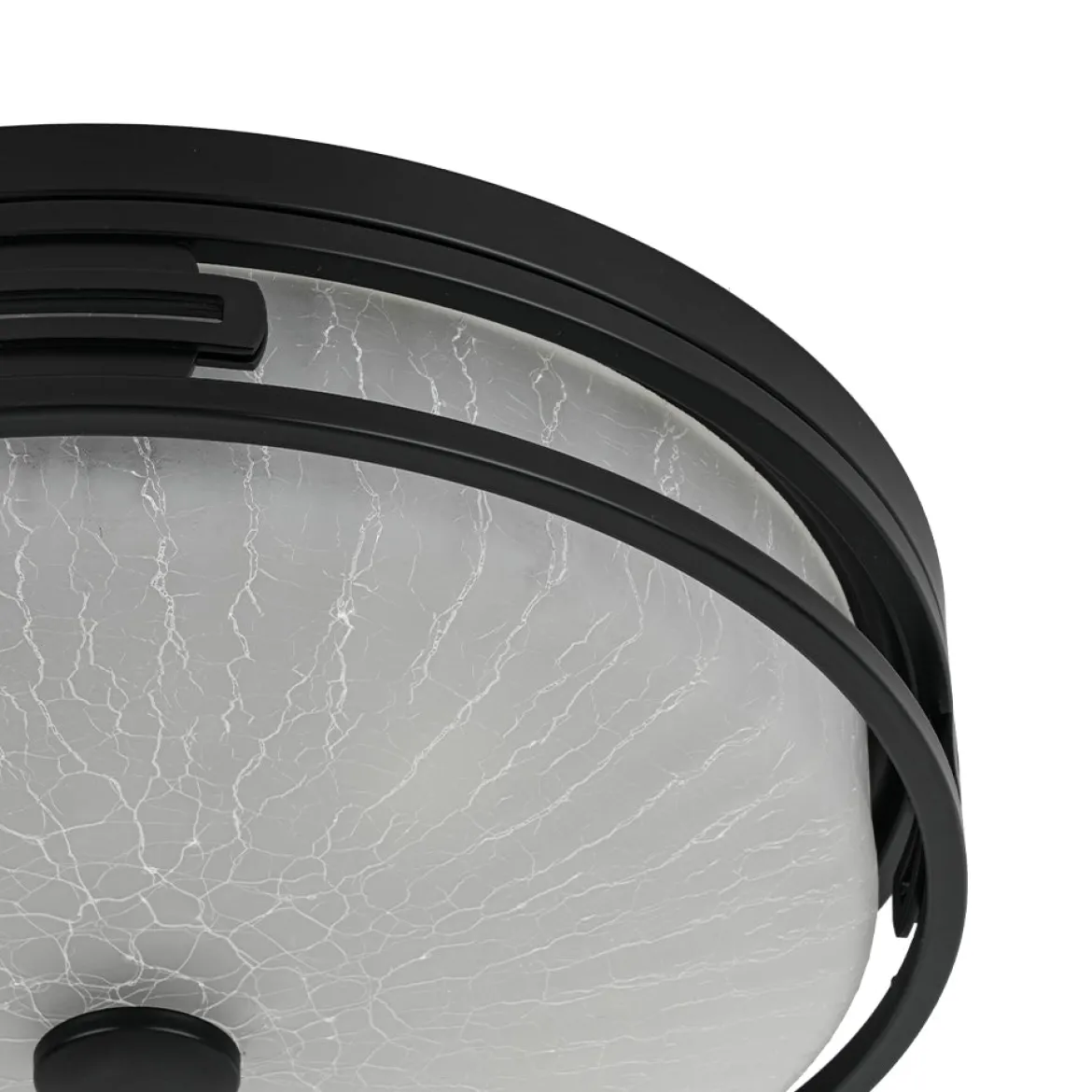 Black Round Frosted Crackled Glass Flush Mount Light