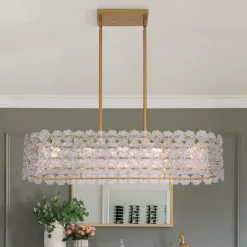 Bloom Art Deco Floral Glass Linear Cage Island Chandelier