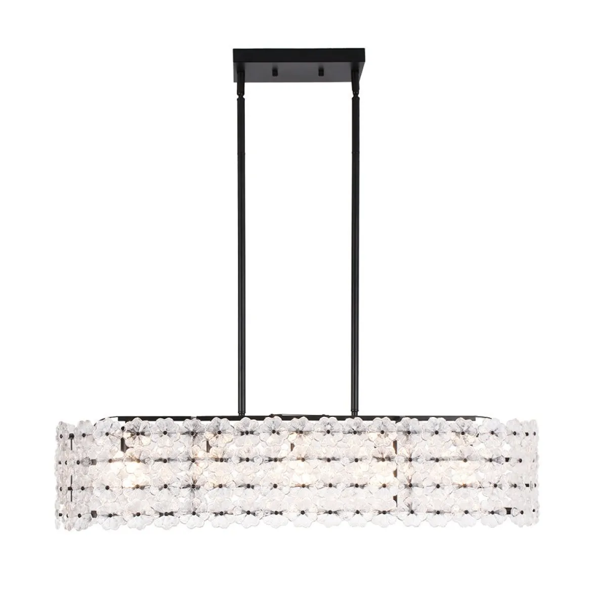 Bloom Art Deco Floral Glass Linear Cage Island Chandelier