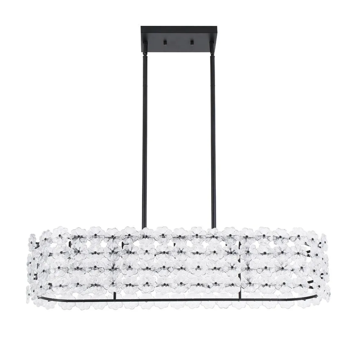 Bloom Art Deco Floral Glass Linear Cage Island Chandelier