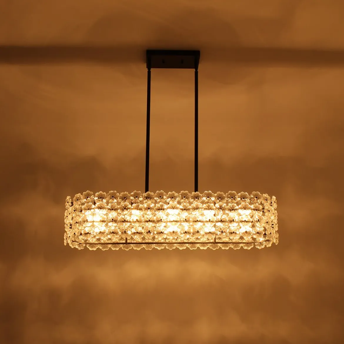 Bloom Art Deco Floral Glass Linear Cage Island Chandelier