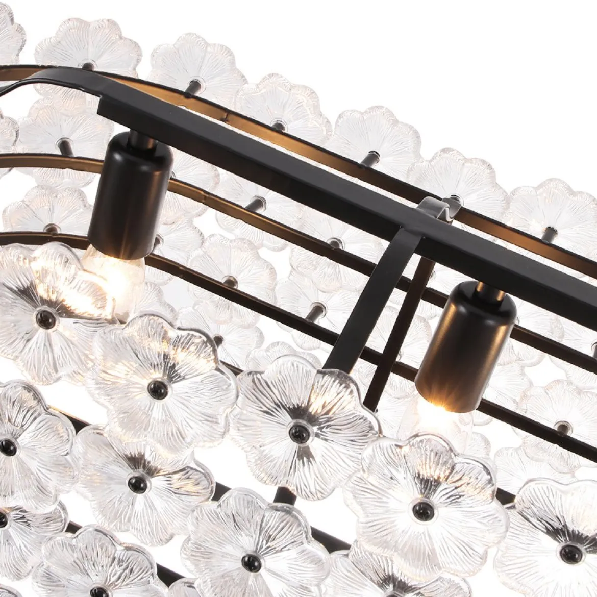 Bloom Art Deco Floral Glass Linear Cage Island Chandelier