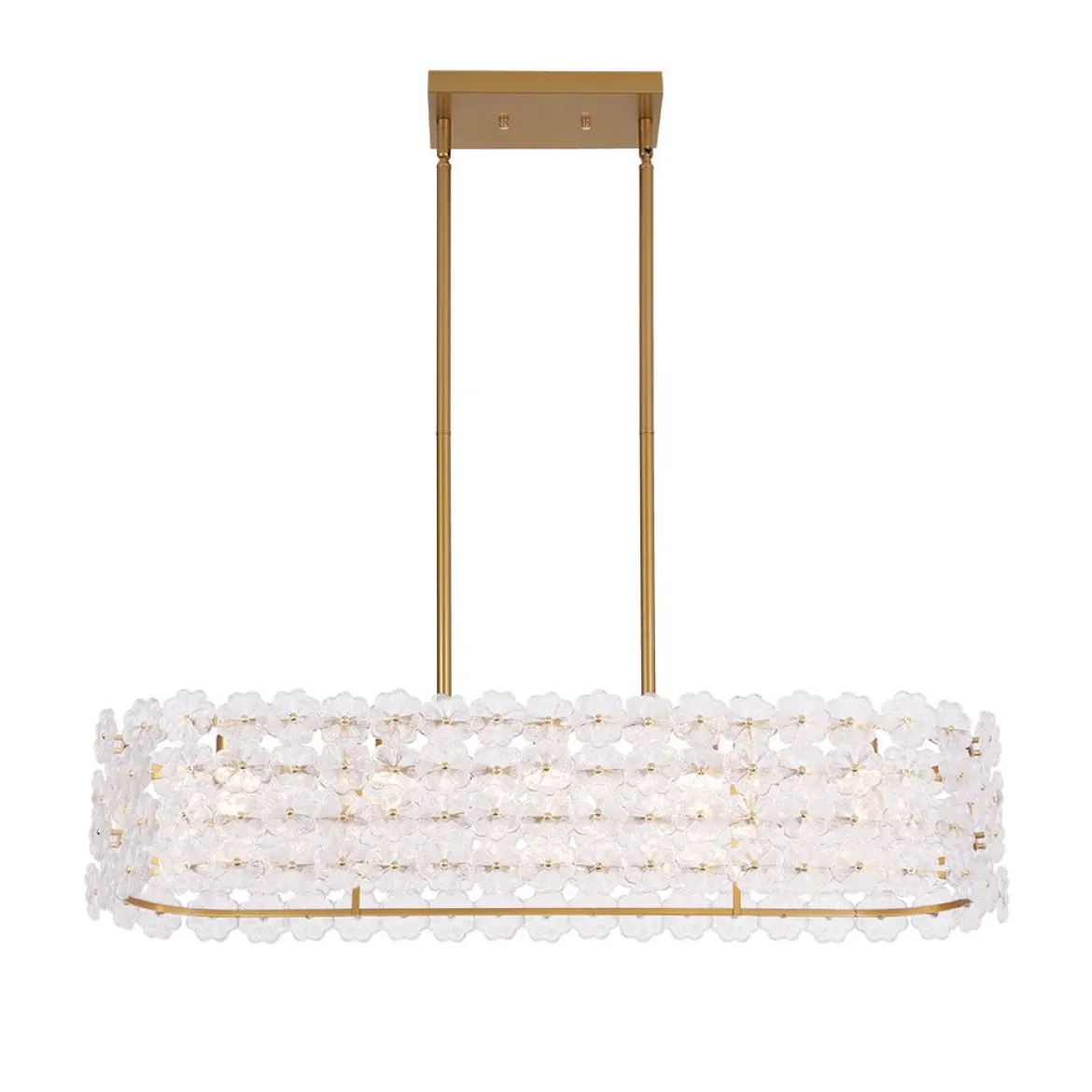 Bloom Art Deco Floral Glass Linear Cage Island Chandelier