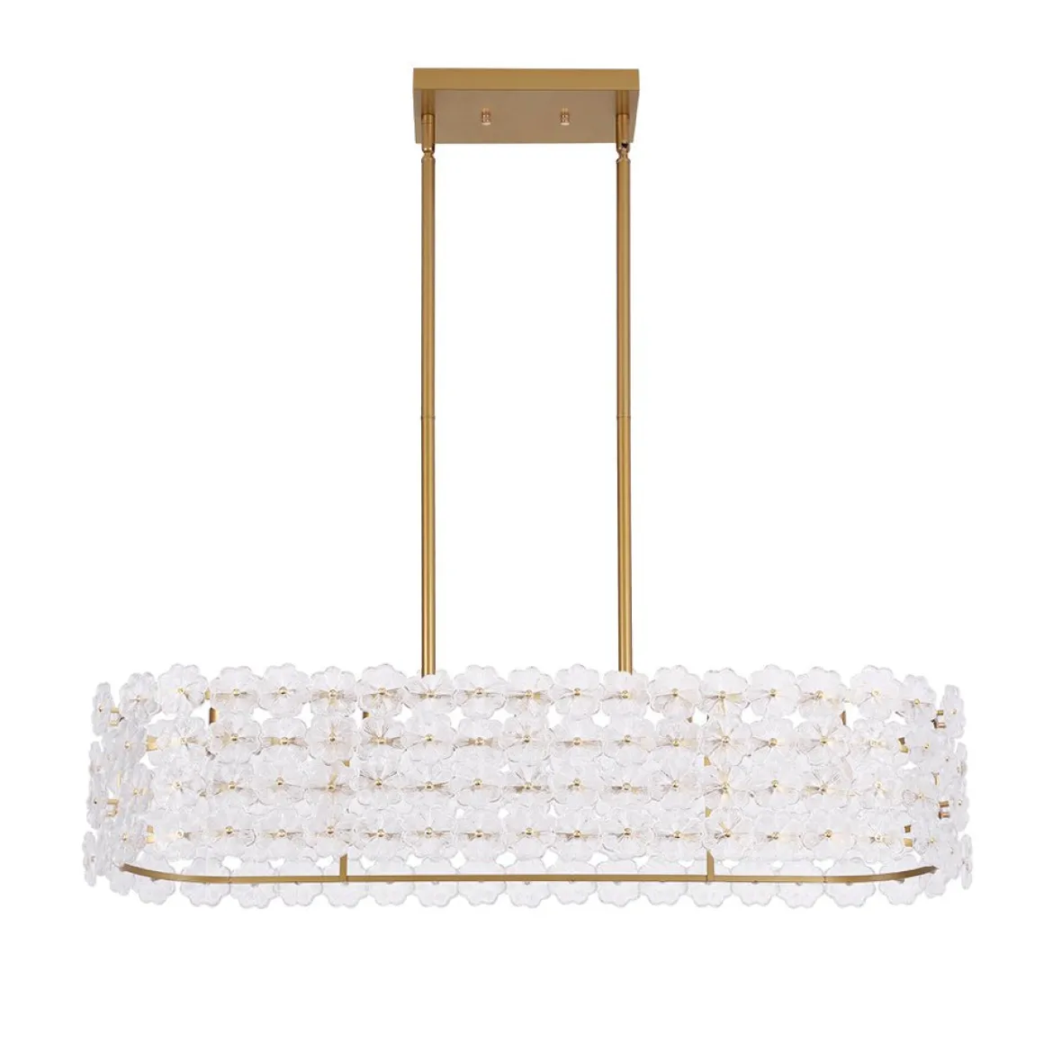 Bloom Art Deco Floral Glass Linear Cage Island Chandelier