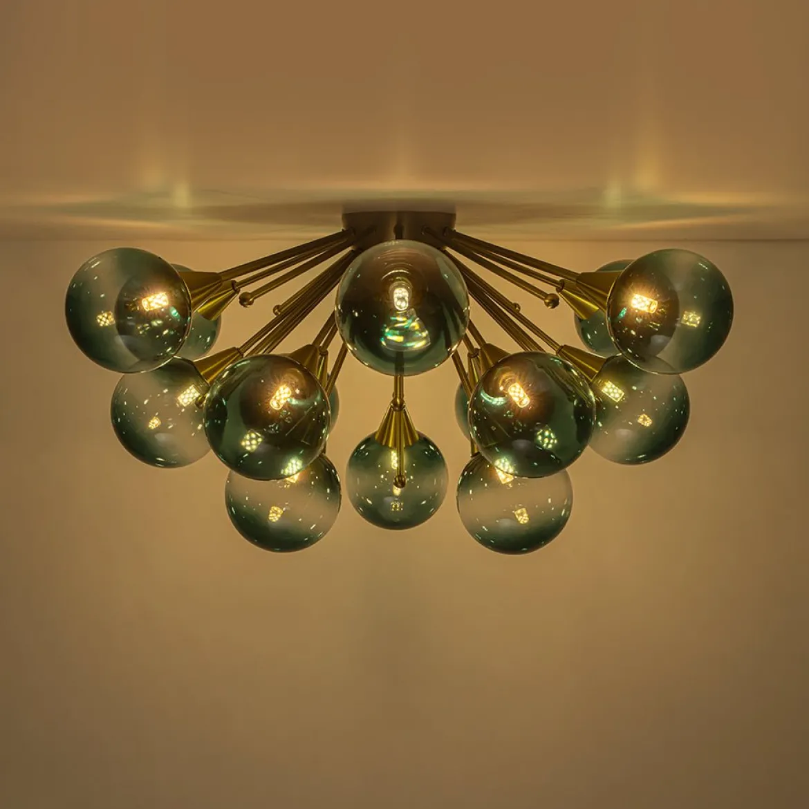 Bloom Blue Glass Bubble Round Sunburst Semi Flush Chandelier