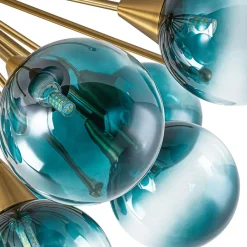 Bloom Blue Glass Bubble Round Sunburst Semi Flush Chandelier