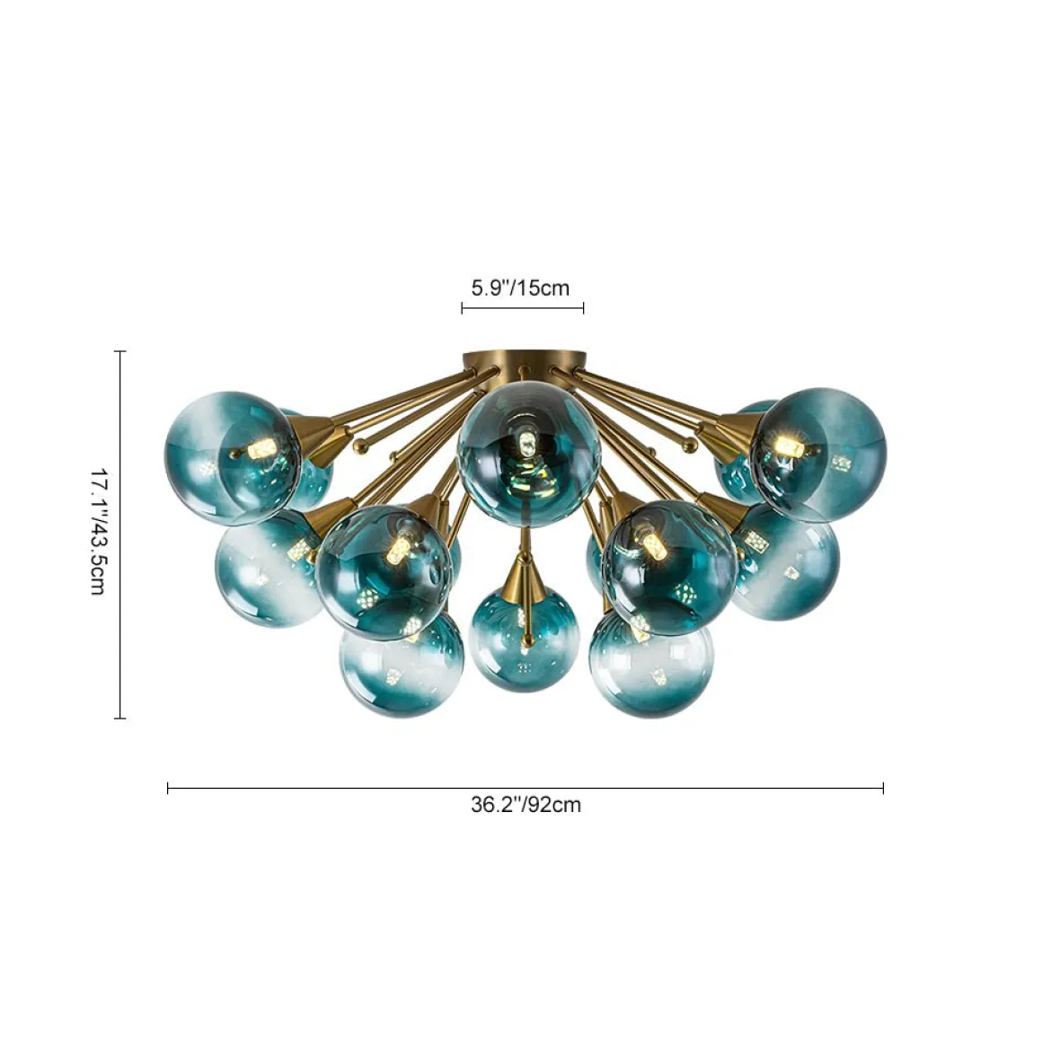 Bloom Blue Glass Bubble Round Sunburst Semi Flush Chandelier