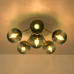 Bloom Brass Blue Glass Bubble Semi Flush Chandelier